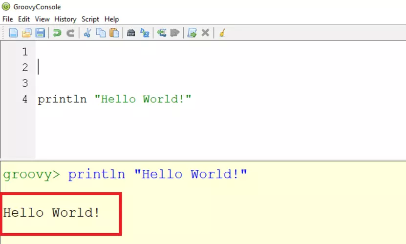 Groovy Hello World Program Output